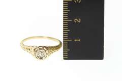 10K Yellow Gold Art Deco Floral Filigree Diamond Engagement Ring