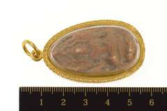 14K Yellow Gold Ornate Ancient Carved Stone Buddha Etched Pendant