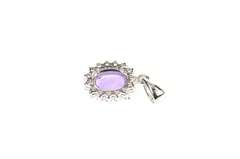10K White Gold Amethyst Oval Cubic Zirconia Halo Simple Pendant