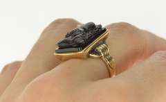 10K Yellow Gold Carved Soldier Black Onyx Cameo Statement Ring