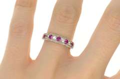 10K White Gold Ornate Heart Filigree Syn. Pink Sapphire CZ Ring