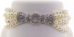 Pearl and Cubic Zirconia Sterling Silver Bracelet