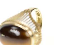 14K Yellow Gold Retro Ornate 1960's Tiger's Eye Cabochon Ring