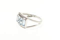 10K White Gold Squared Blue Topaz Squared Cluster Statement Ring