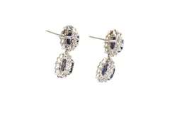14K White Gold 5.74 Ctw Natural Sapphire Diamond Halo Dangle Earrings