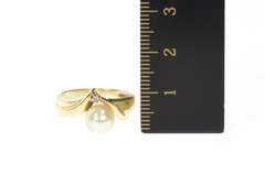 10K Yellow Gold Classic 7.2mm Pearl Diamond Accent Statement Ring
