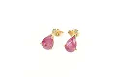 14K Yellow Gold Natural Pear Ruby Diamond Accent Stud Earrings