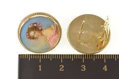 14K Yellow Gold Victorian Ornate Painted Lady Statement Earrings