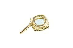 10K Yellow Gold Cushion Faceted Blue Topaz Dot Trim Pendant