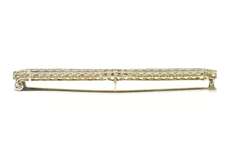 14K White Gold Art Deco Ornate Leaf Filigree Bar Pin/Brooch