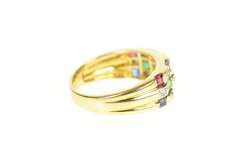 18K Yellow Gold Tiered Ruby Diamond Sapphire Emerald Band Ring