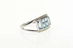 10K White Gold Squared Blue Topaz Squared Cluster Statement Ring