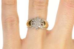 14K Yellow Gold Ornate Classic Diamond Cluster Rope Trim Ring