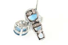 10K White Gold Tiered Round Blue Topaz Drop Stud Earrings