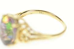 14K Yellow Gold Faceted Oval Mystic Topaz Statement Ring