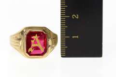 10K Yellow Gold A Etched Engraved Monogram Initial Syn. Ruby Ring