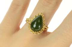 14K Yellow Gold Pear Nephrite Cabochon Retro Statement Ring