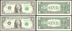$1 1977-A FRN= PARTIAL BACK TO FRONT 75%=2 NOTES=CHOICE UNCIRCULATED