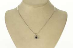 10K White Gold Black and White Diamond Square Halo Pendant