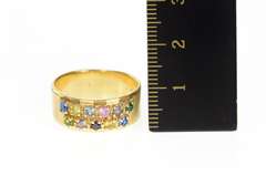14K Yellow Gold Retro Gem Encrusted Textured Statement Band Ring