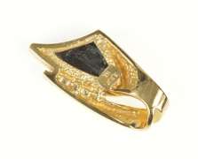 14K Yellow Gold Black Onyx Ornate Diamond Channel Statement Pendant