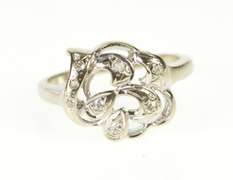 14K White Gold Retro Diamond Inset Wavy Heart Statement Ring