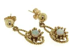 Beautiful Yellow Gold Opal Flower Style Dangle Earrings