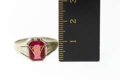 14K White Gold Art Deco Knights of Pythias Syn. Ruby Men's Ring