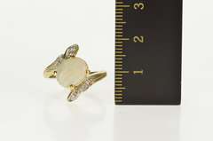 14K Yellow Gold Oval Natural Opal Diamond Petal Accent Bypass Ring