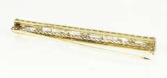 14K White Gold Art Deco Diamond Scroll Filigree Bar Pin/Brooch