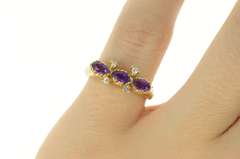 14K Yellow Gold Marquise Amethyst Diamond Accent Ornate Ring