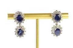 14K White Gold 5.74 Ctw Natural Sapphire Diamond Halo Dangle Earrings