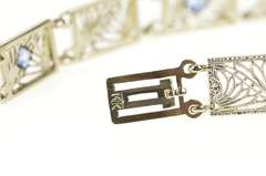 14K White Gold Art Deco Ornate Filigree Syn. Sapphire Bracelet