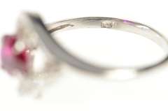 10K White Gold Retro Ornate 1960's Syn. Ruby CZ Statement Ring