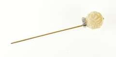 14K Yellow Gold Art Deco Carved Flower Diamond Accent Stick Pin