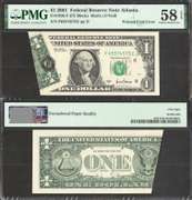$1 2001 FRN Fr. 1926-F Printed Fold Error PMG Choice About Uncirculated 58 EPQ