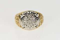 10K Yellow Gold Men's Retro Diamond Cluster Scroll Filigree Ring