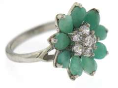 Sterling Silver Jade Flower Style Ring
