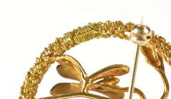 18K Yellow Gold Art Nouveau Blue Enamel Flower Diamond Pin/Brooch