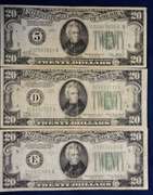 Lot Of 3 Old Twenty Dollar Bills