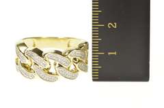 10K Yellow Gold Pave Diamond Men's Chain Design Statement Ring