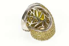 Sterling Silver Pave Syn. Yellow Topaz Sapphire Morganite Ring