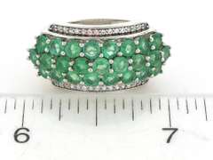 Lively Emerald & White Sapphire Cluster Ring in Sterling Silver