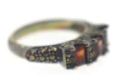 Sterling Silver Red Garnet Marcasite Ring