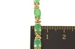 14K Yellow Gold 5.10 Ctw Oval Natural Emerald Flower Link Bracelet