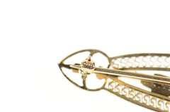 10K Yellow Gold Art Deco Pink Topaz Filigree Ornate Bar Pin/Brooch