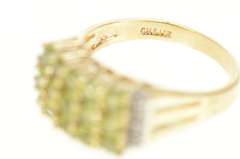 14K Yellow Gold Tiered Peridot Squared Cluster Diamond Cocktail Ring