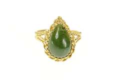 14K Yellow Gold Pear Nephrite Cabochon Retro Statement Ring