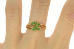 14K Yellow Gold Marquise Emerald Diamond Accent Cluster Ring