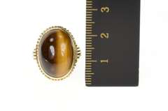 14K Yellow Gold Retro Ornate 1960's Tiger's Eye Cabochon Ring